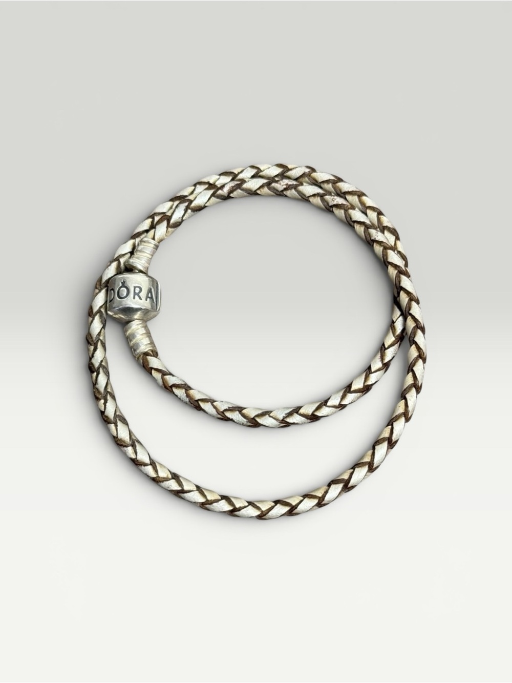 Retired Pandora Moments Double Champagne Braided Leather Bracelet